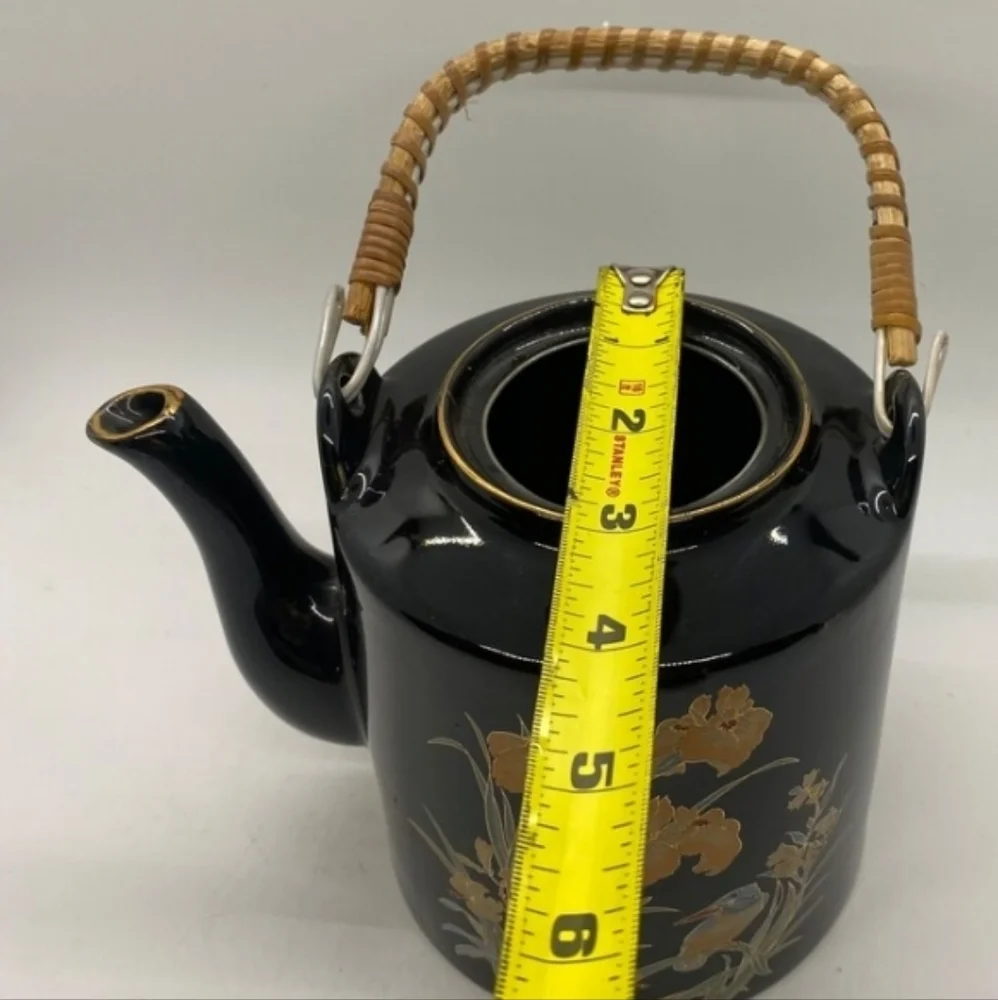 Vintage Black Teapot w/Wicker Handle -Made in Japan